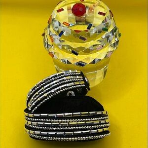 Black & Silver Rhinestone Elegant Chain 6 Layered Leather Bracelet Boho Trendy